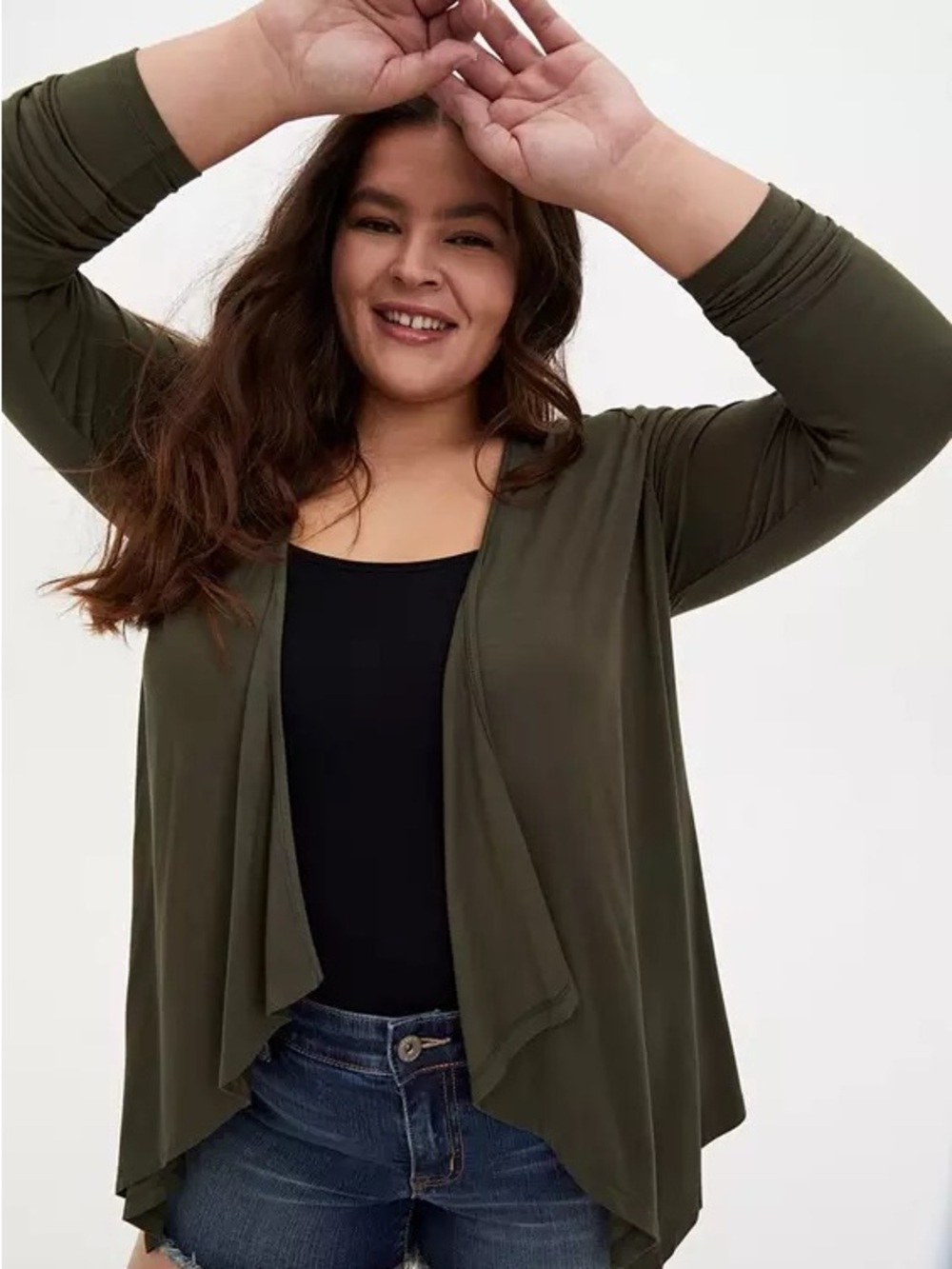 Torrid Size 4 Super Soft Cardigan Drape Front Olive Green